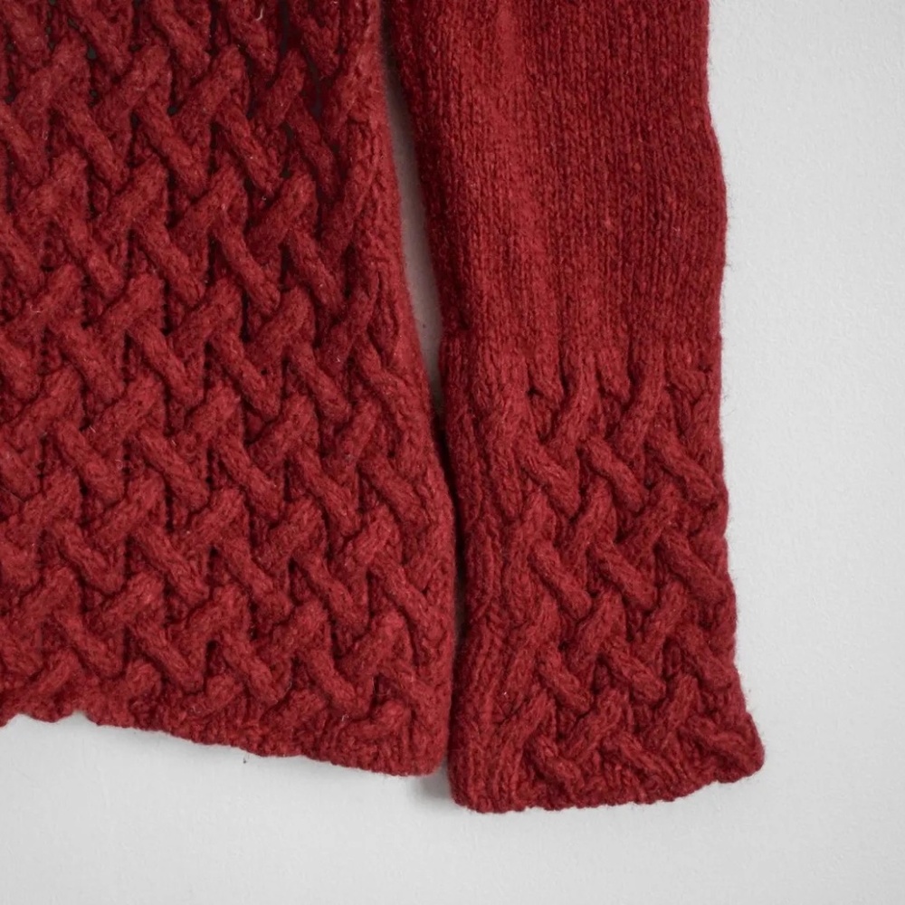 Wool & Cashmere Cable Knit Sweater | Deep Red Textured Knit | Cozy Minimalist - Picture 5 of 6